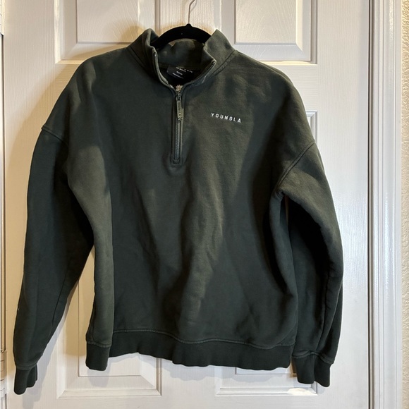 YoungLA Men's Forest Green Zip-Up Sweatshirt - Picture 3 of 10